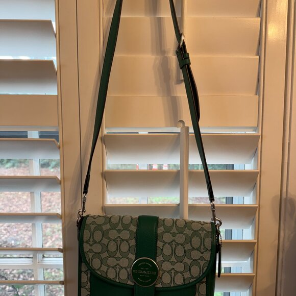 Coach Lonnie Crossbody in Green Signature Jacquard with Matching Wallet - Picture 2 of 10